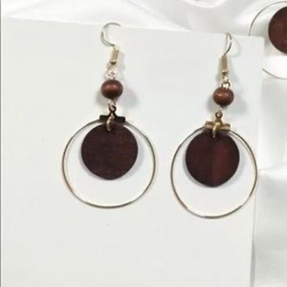 Circle Wood Gold Hoops - Picture 3 of 3